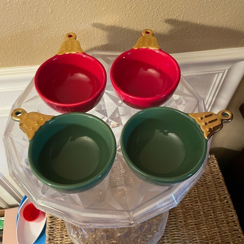 Department 56 Green and Red Christmas Ornament Stoneware Snack Bowls